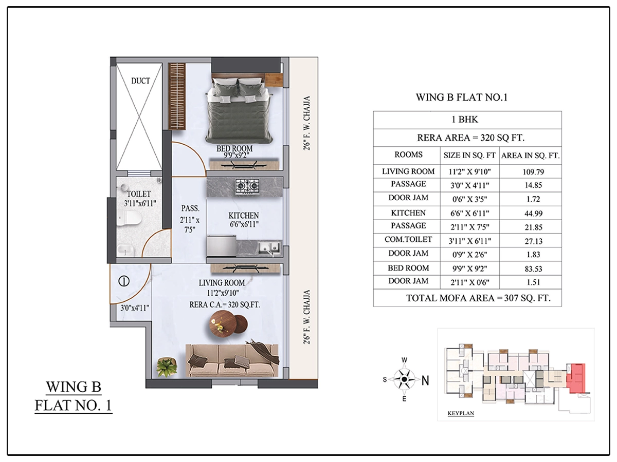 Wing B Flat 1 Plan